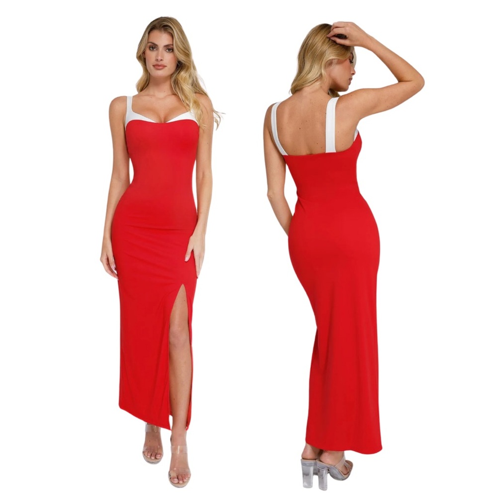 Shapewear Contrast Trim Built-In Sculpting Maxi Dress - Women’s Small